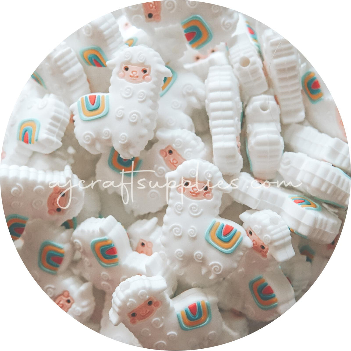 Snow White - Llama Silicone Beads - 2 Beads