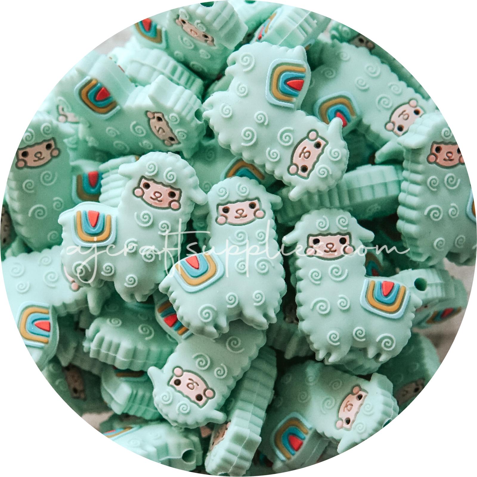Mint Green - Llama Silicone Beads - 2pack