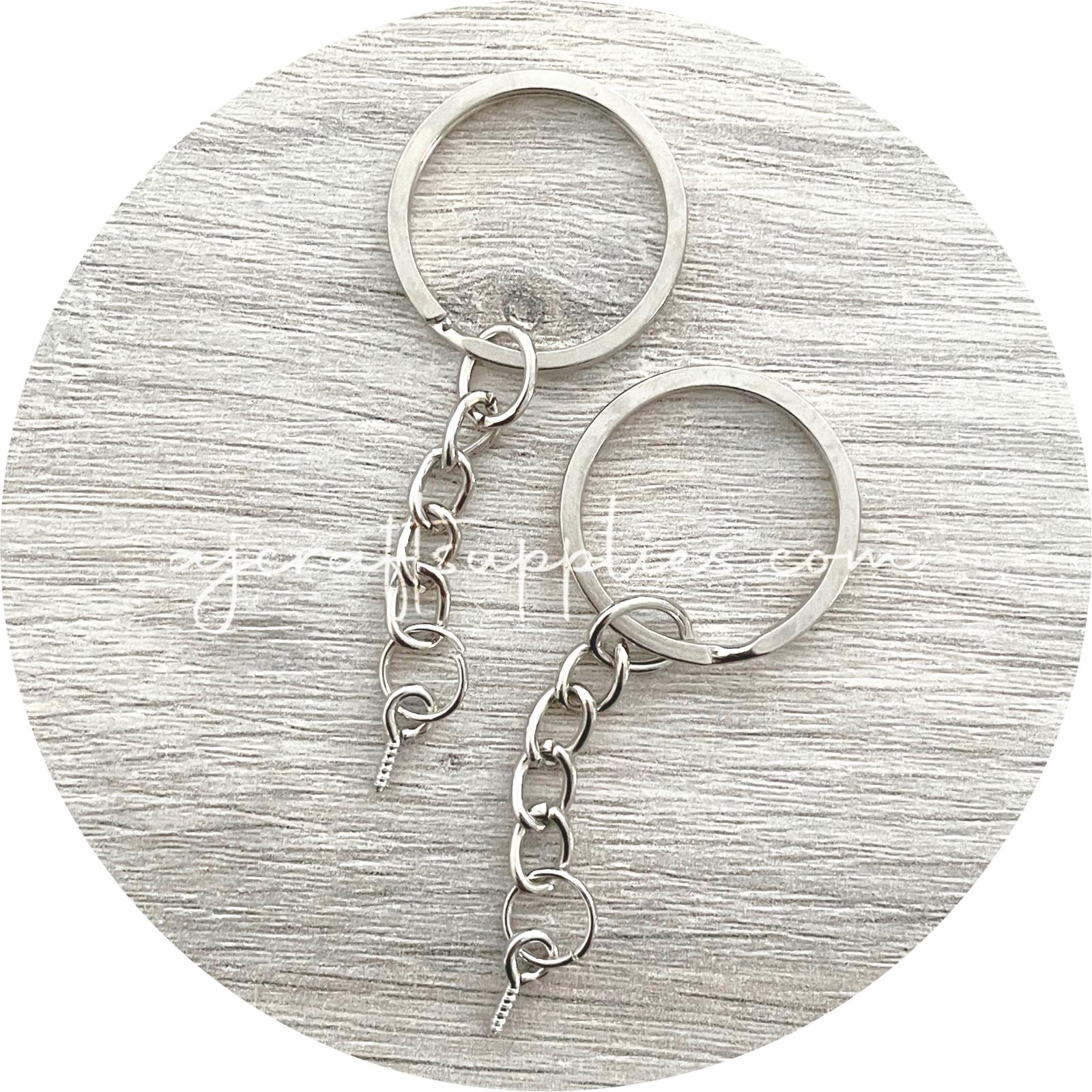25mm Split Ring Keyring with Chain & Eye pin - Silver - 5 Rings