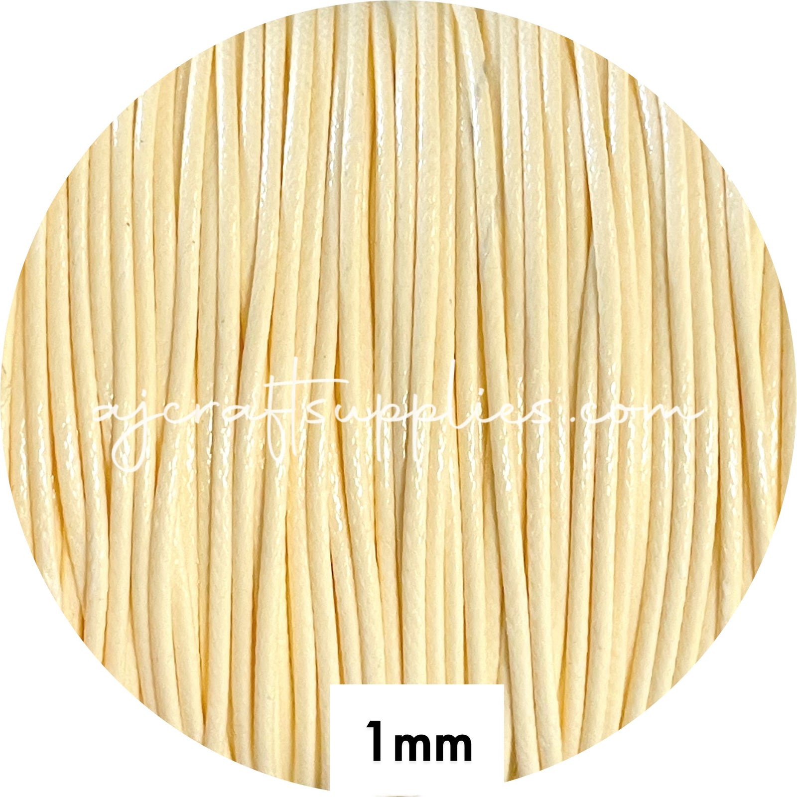 Cream - 1mm Waxed Braided Polyester Cord - 5 metres