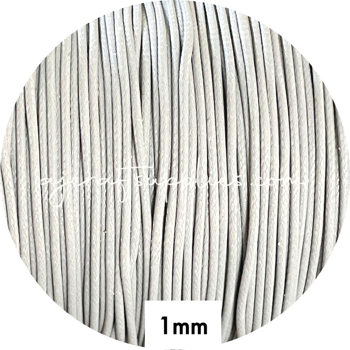 Light Grey - 1mm Waxed Braided Polyester Cord - 5 metres