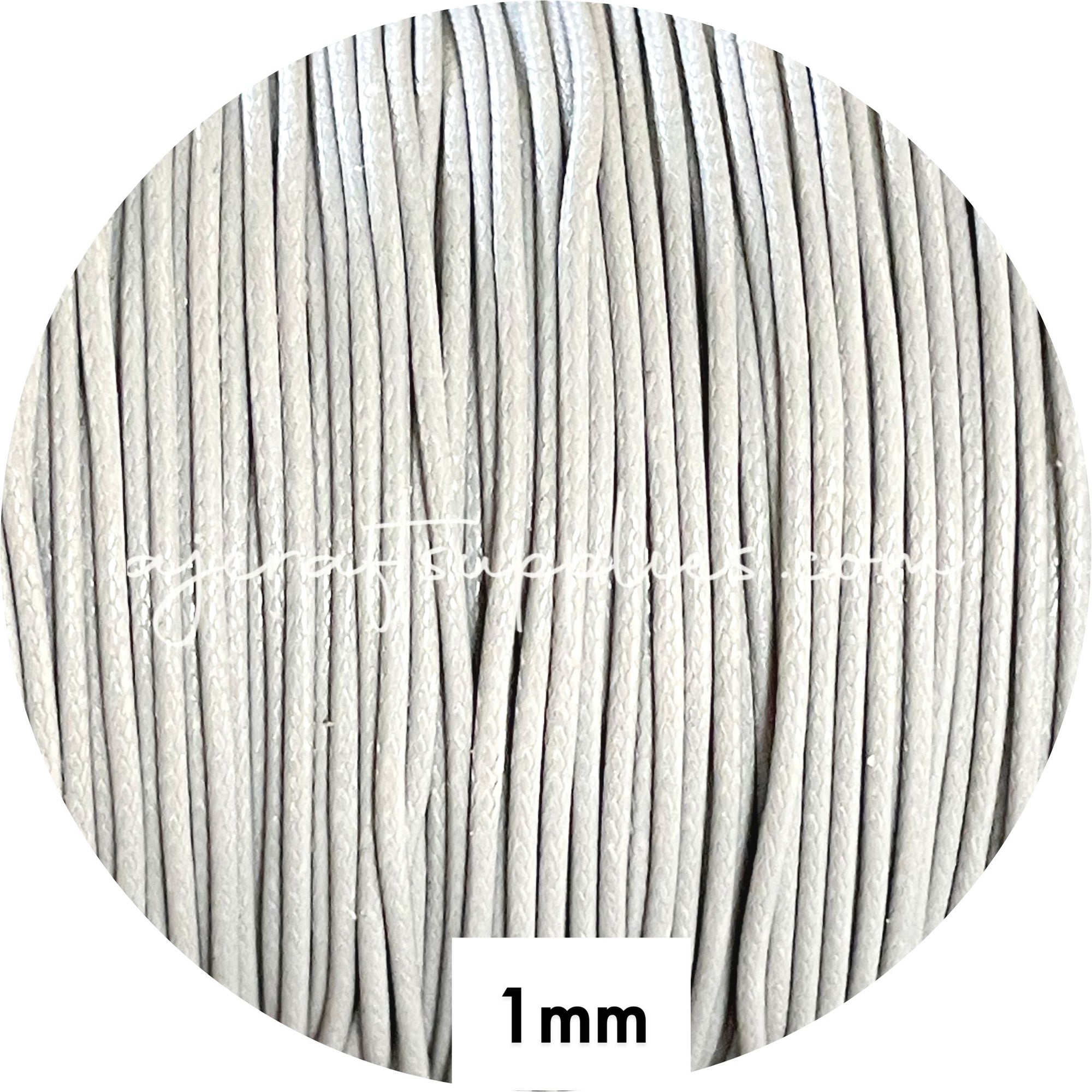 Light Grey - 1mm Waxed Braided Polyester Cord - 5 metres