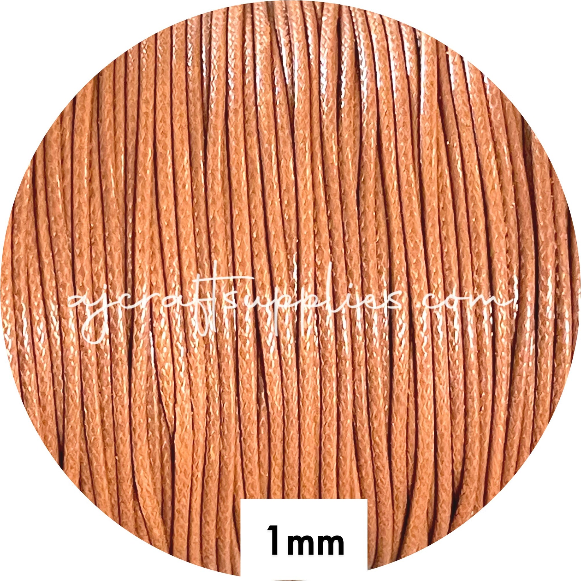Dark Tan - 1mm Waxed Braided Polyester Cord - 5 metres