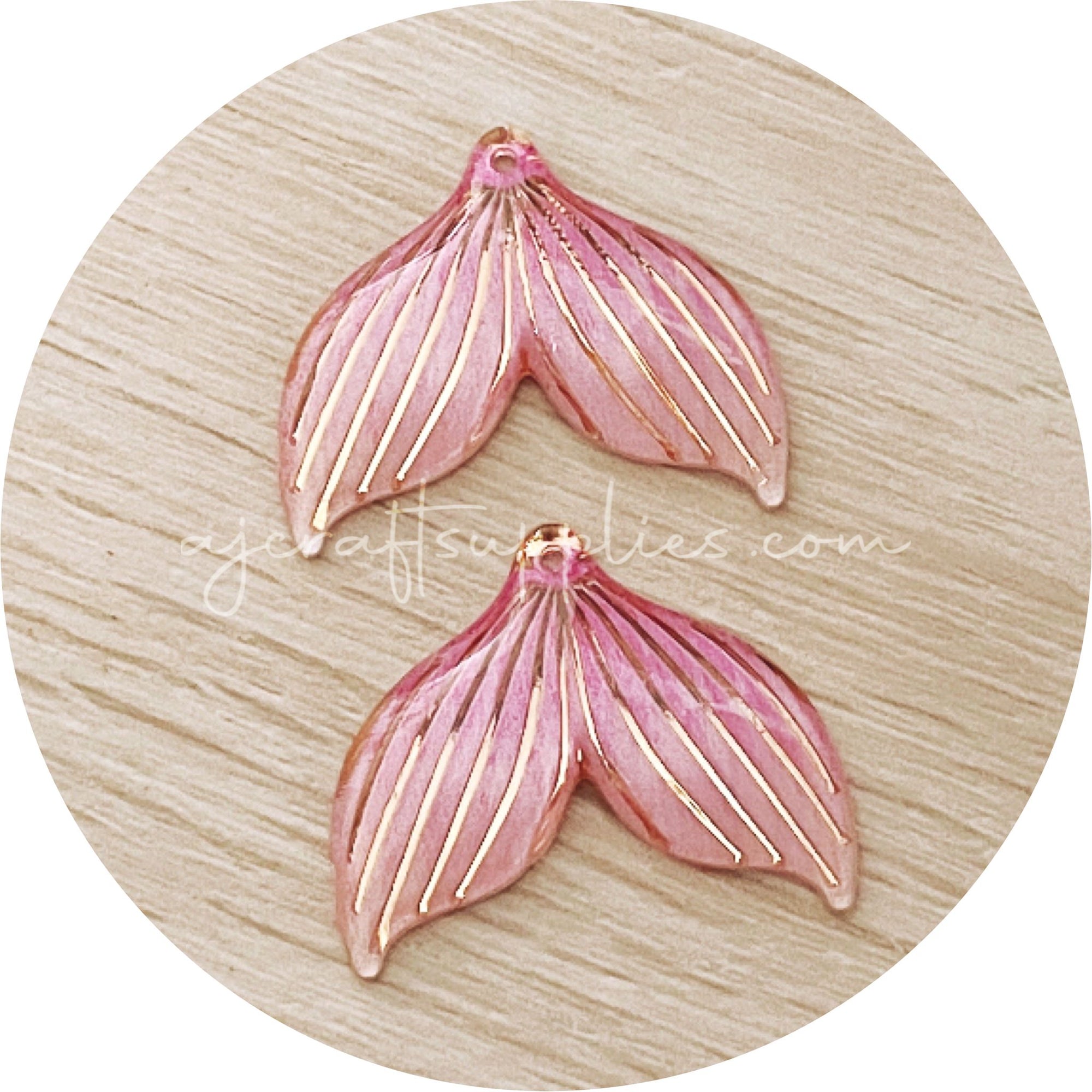 Mermaid Tail Acrylic Charms - Pink / Gold - Each
