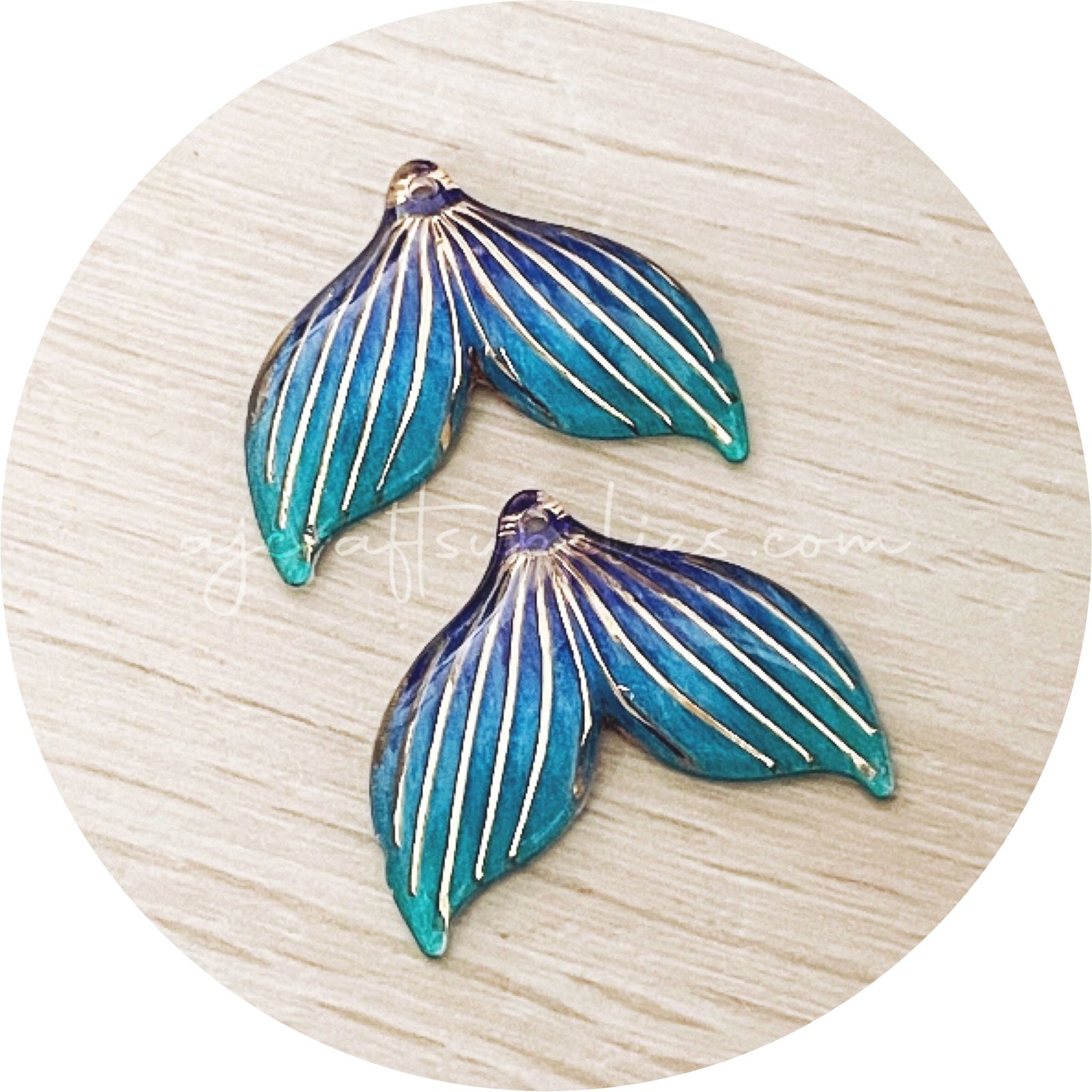 Mermaid Tail Acrylic Charms - Blue / Gold - Each