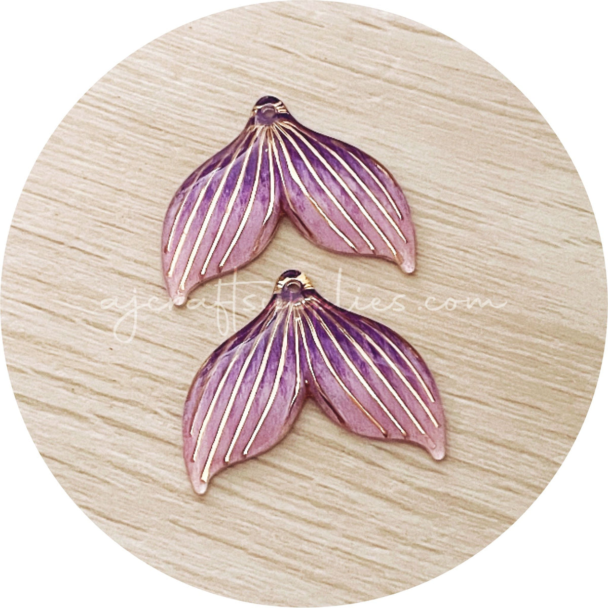 Mermaid Tail Acrylic Charms - Purple / Gold - Each