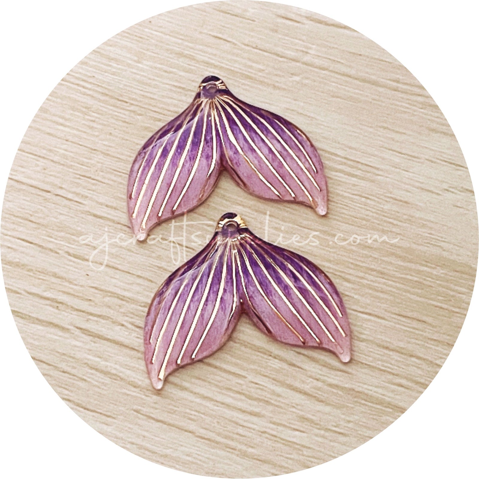 Mermaid Tail Acrylic Charms - Purple / Gold - Each