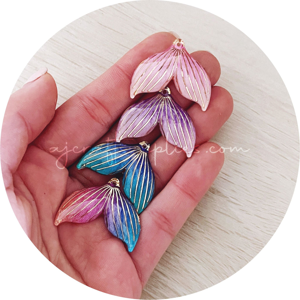 Mermaid Tail Acrylic Charms - Purple / Gold - Each