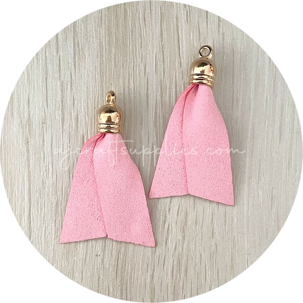 50mm Suede Ribbon Tassels - Sweet Pink - 2 pcs