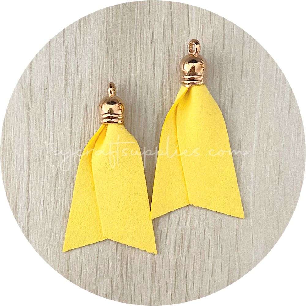 50mm Suede Ribbon Tassels - Lemon Yellow - 2 pcs