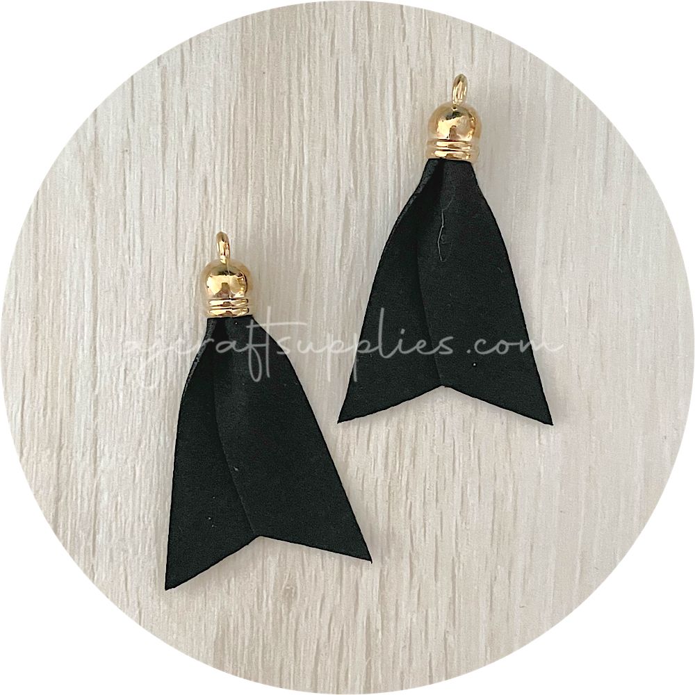 50mm Suede Ribbon Tassels - Jet Black - 2 pcs
