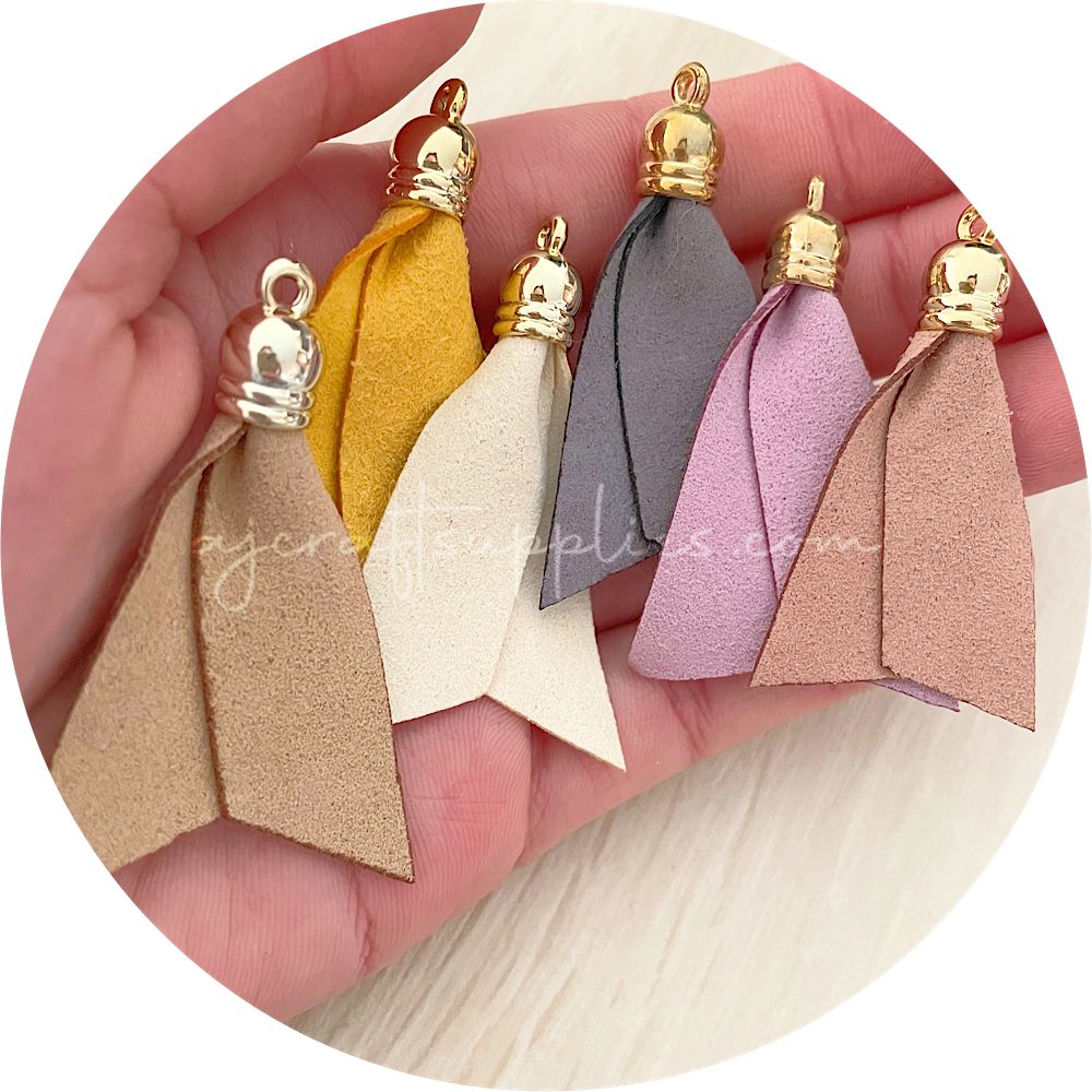 50mm Suede Ribbon Tassels - Sweet Pink - 2 pcs