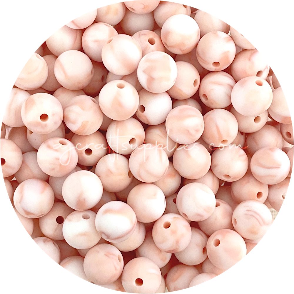 Peach Marble - 12mm Round Silicone Beads - 10 beads