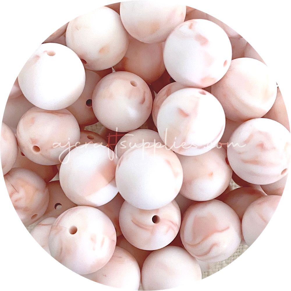 Peach Marble - 19mm round - 5 Beads