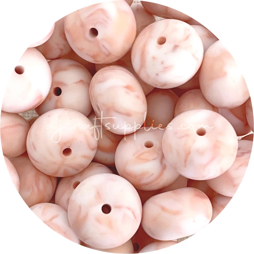 Peach Marble - 22mm Abacus Silicone Beads - 5 Beads