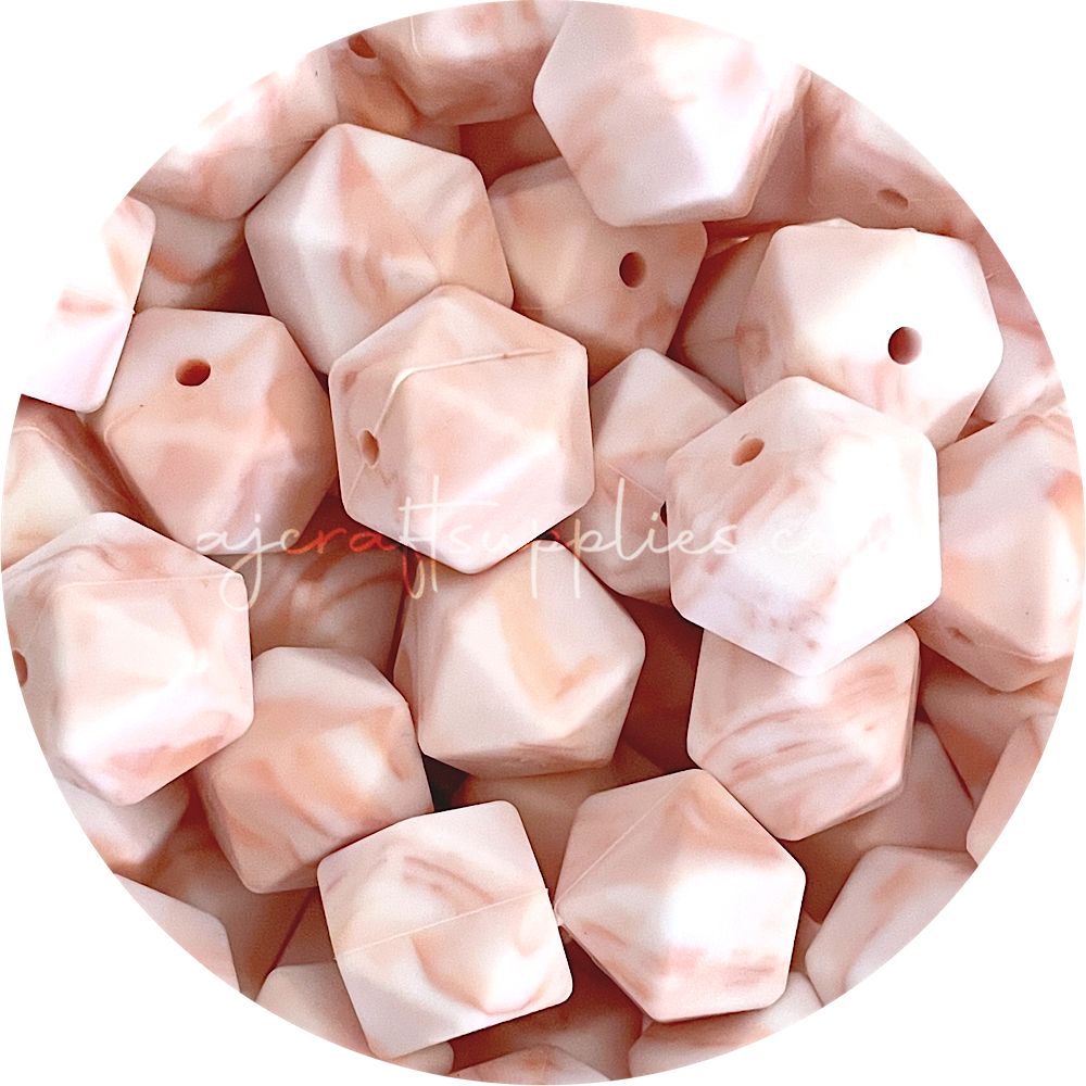 Peach Marble - 17mm Hexagon - 10 Beads