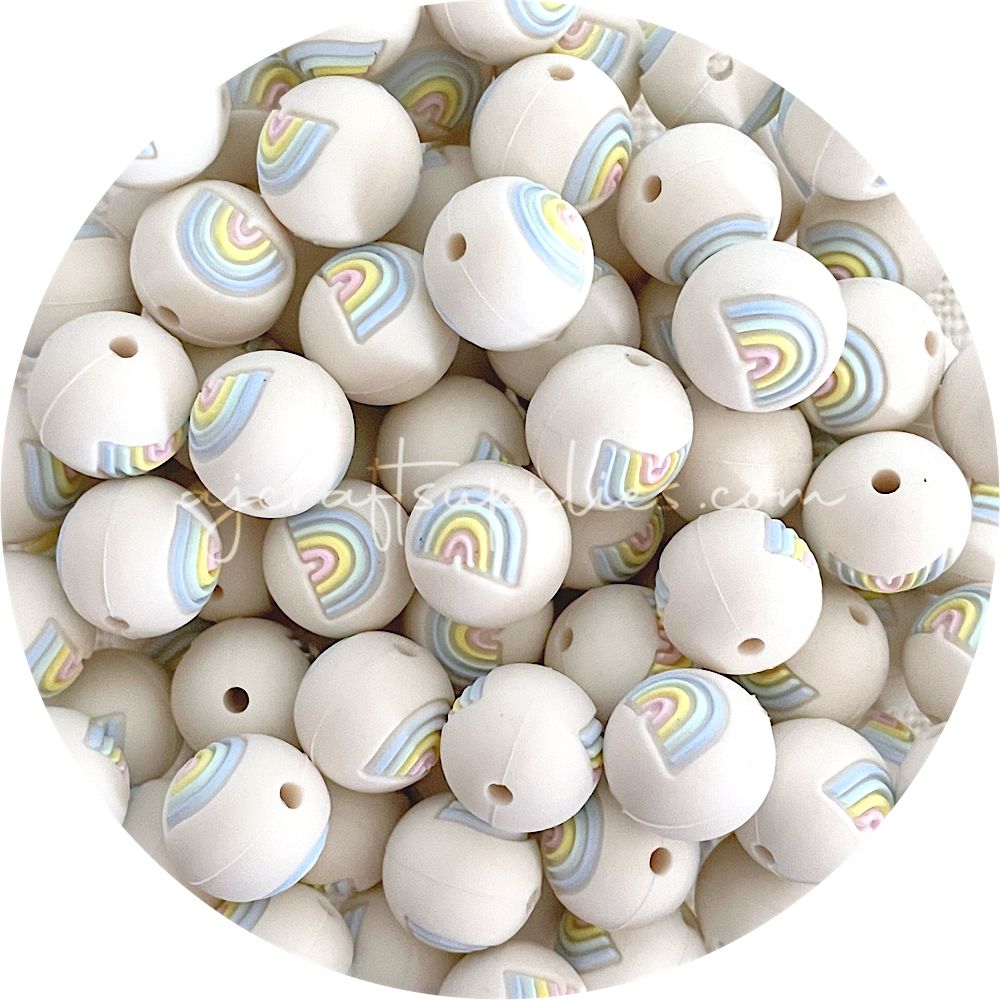 Pastel Rainbow - 15mm round Silicone Beads - 5 Beads (Limited Edition)