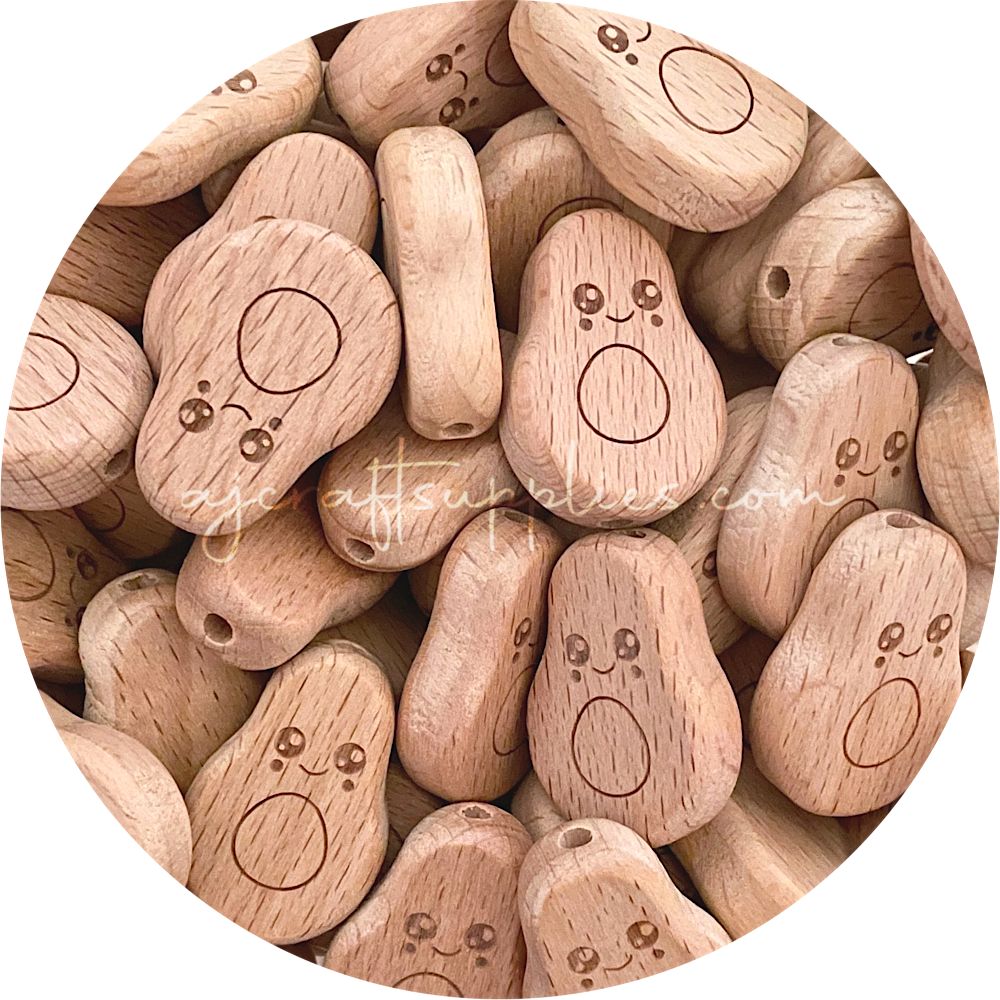 Happy Avocado Beech Wood Beads - 2 Beads