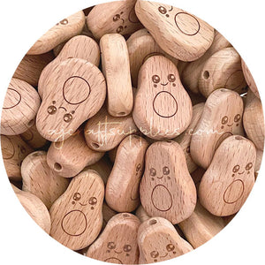 Happy Avocado Beech Wood Beads - 2 Beads