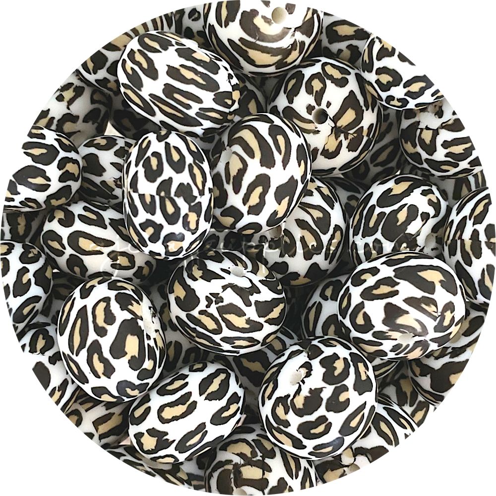 Snow Leopard - 22mm abacus Silicone Beads - 5 Beads