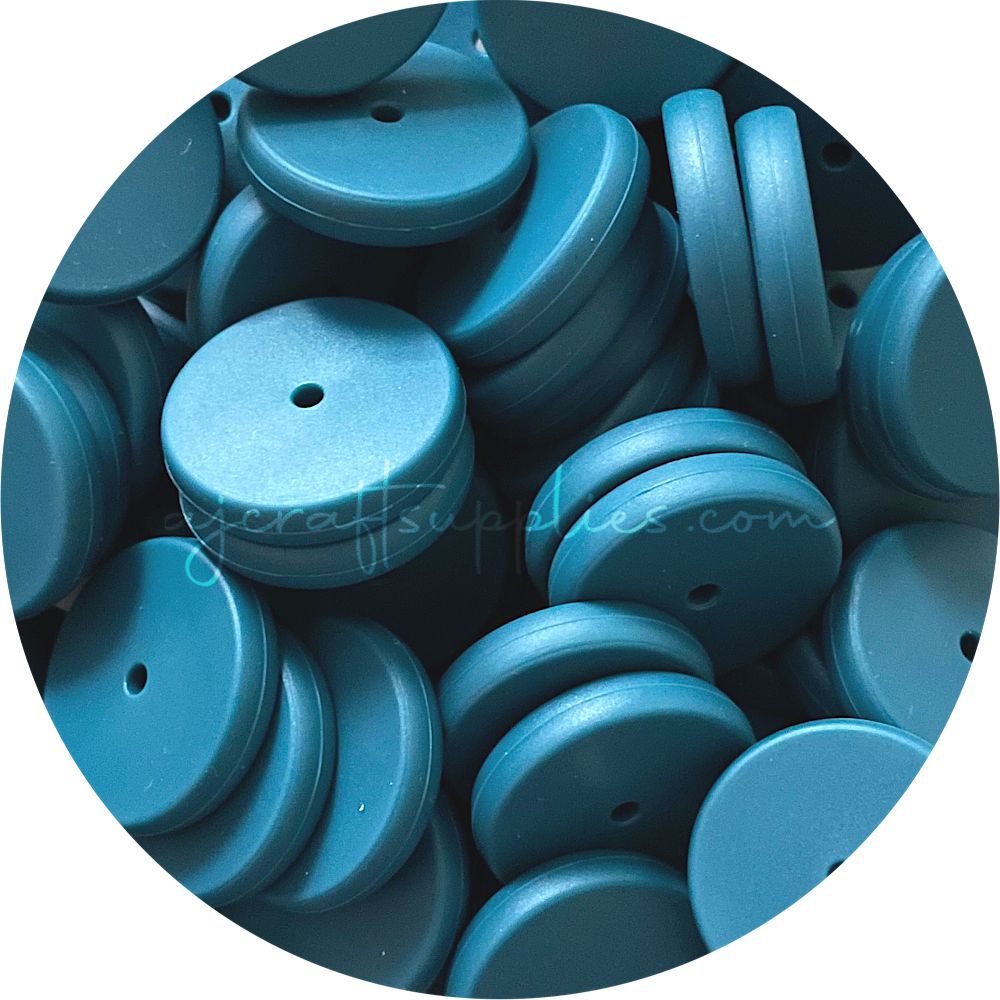 Deep Teal - 25mm Flat Coin Silicone Beads - 5 beads