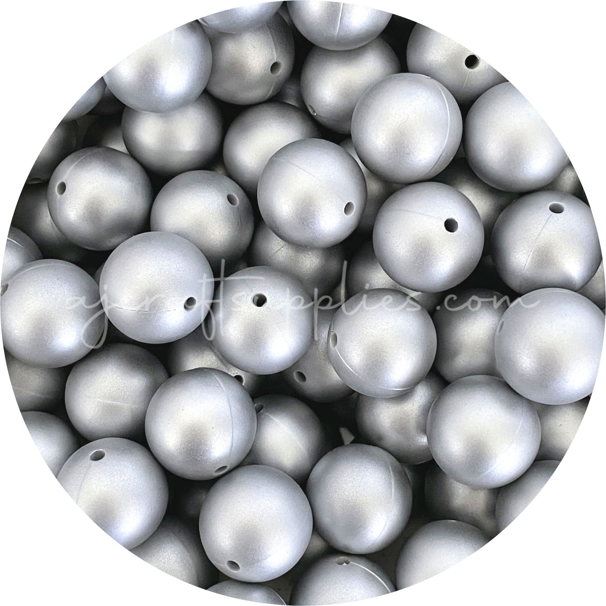 Brushed Silver - 19mm round Silicone Beads - 5 Beads