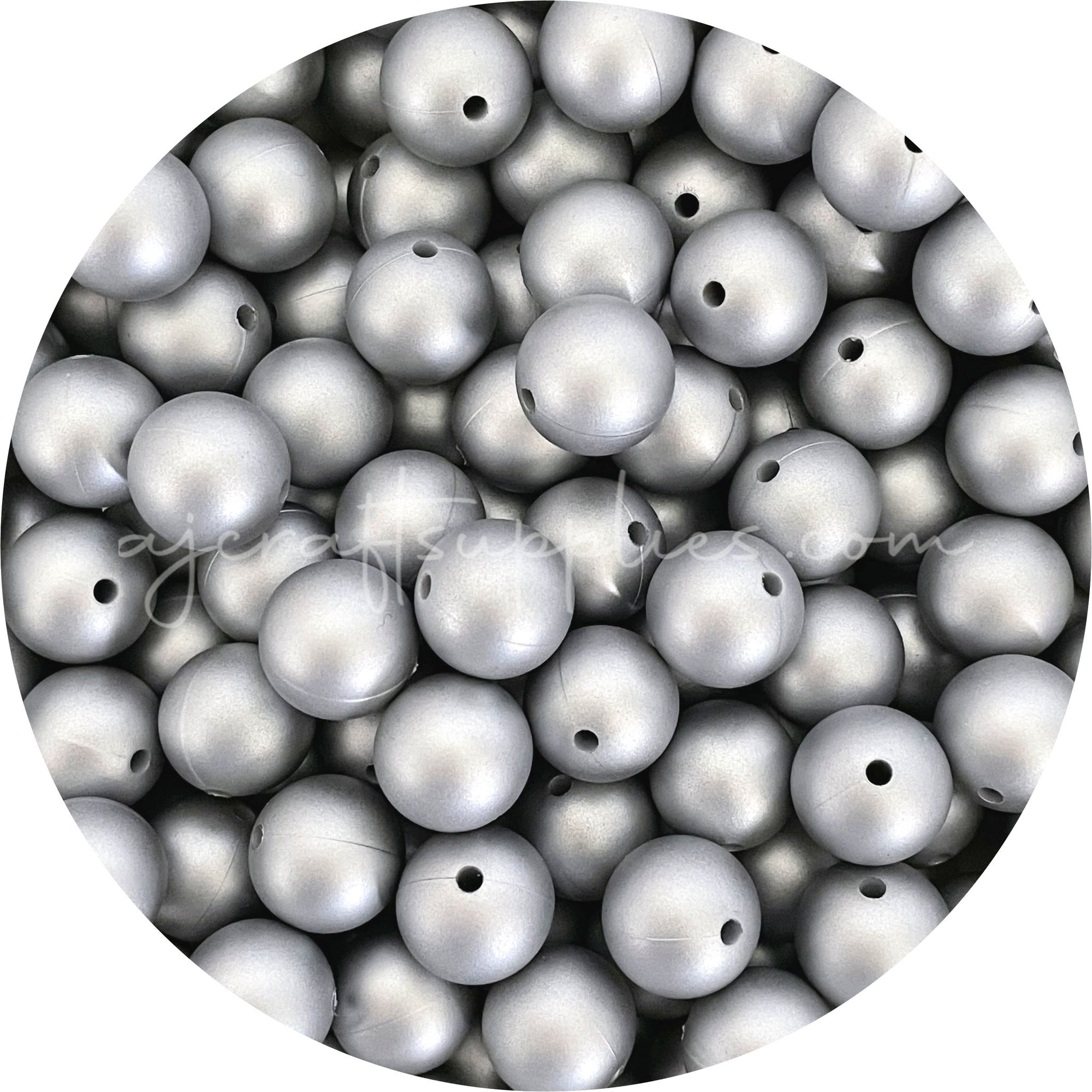 Brushed Silver - 15mm round - 10 Beads