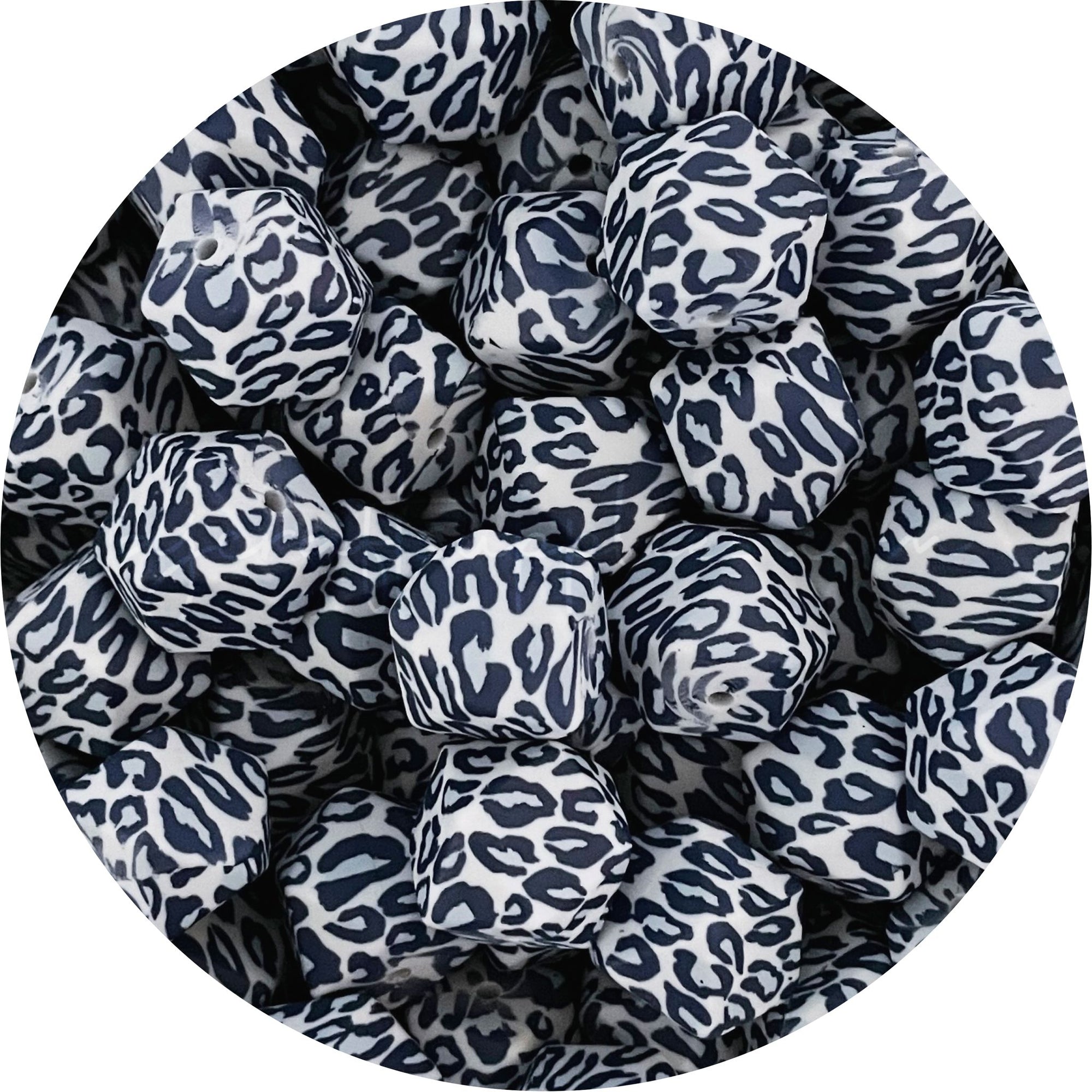 Blue Grey Leopard - 17mm hexagon - 10 Beads