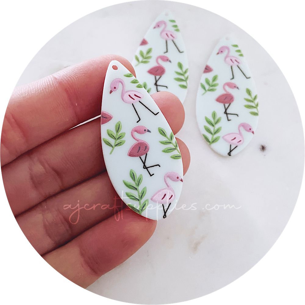 Pink Flamingo Teardrop Acrylic Charm - Each