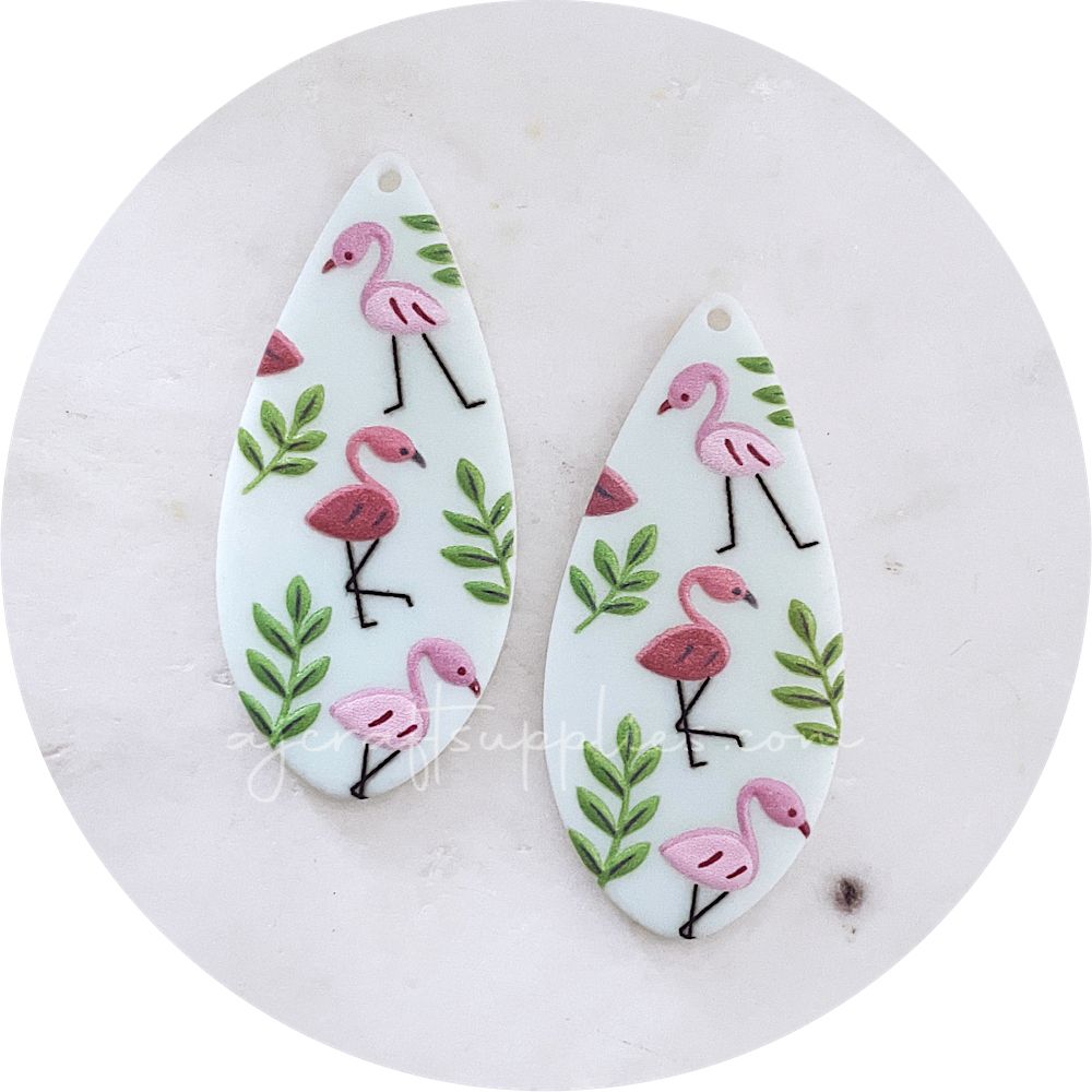 Pink Flamingo Teardrop Acrylic Charm - Each