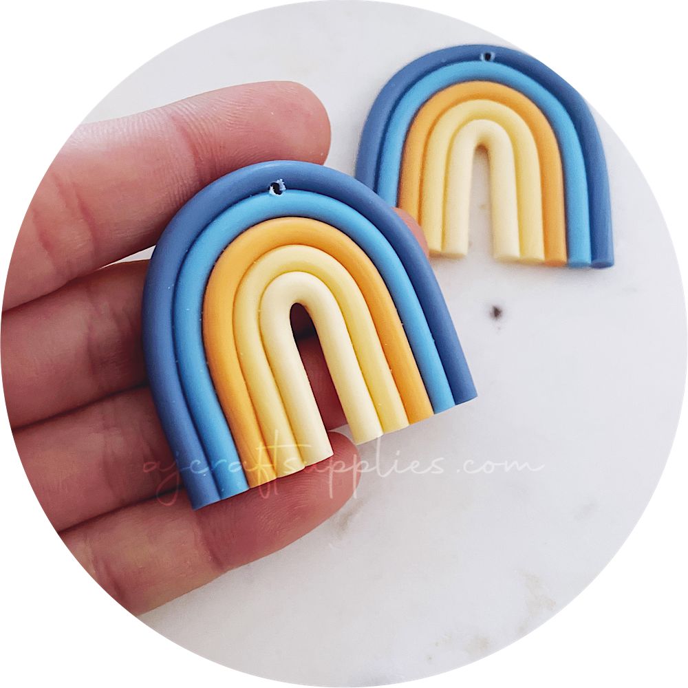 Colourful Rainbow Arch Clay Charm - Blue / Cream - Each