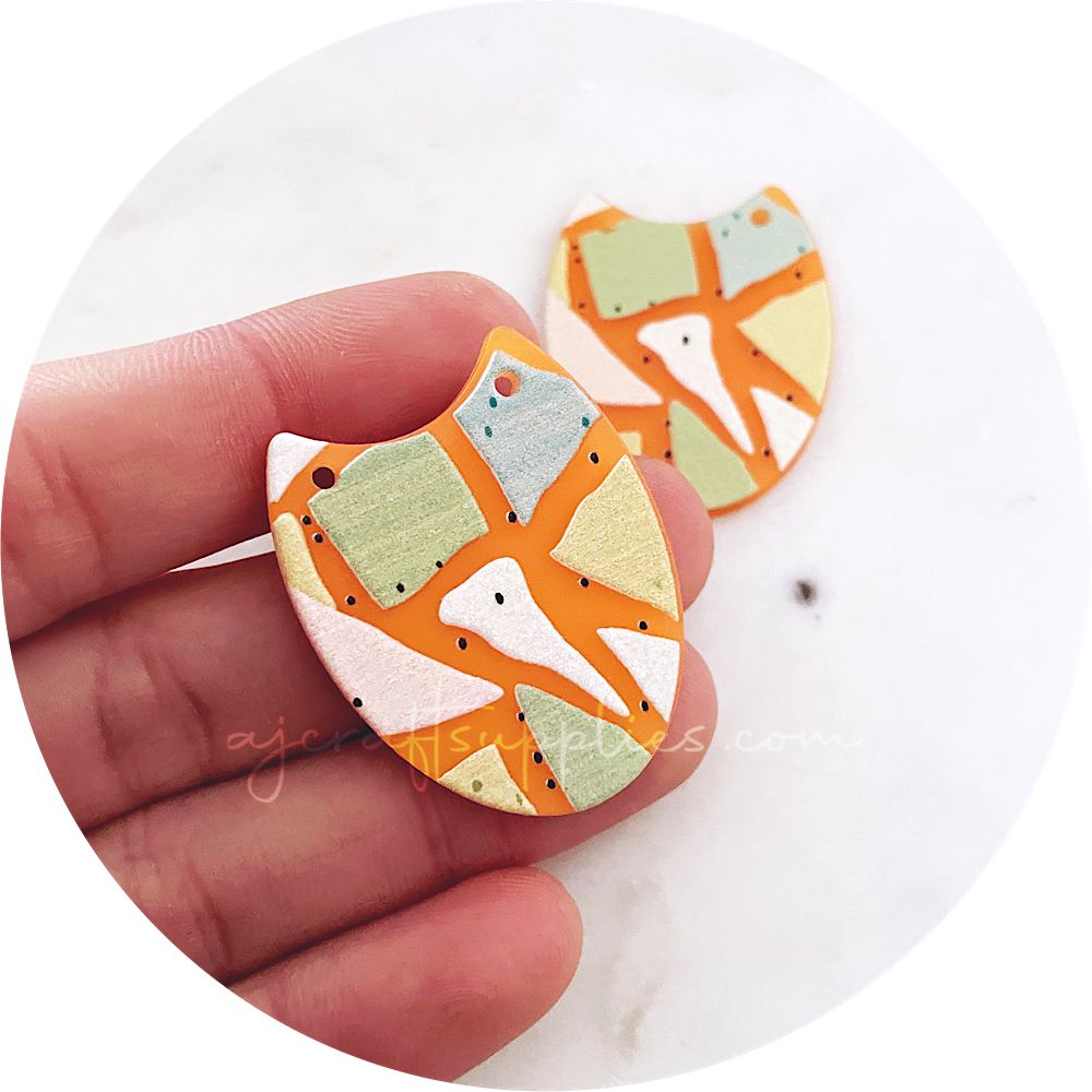 Geometric Pattern Orange Acrylic Charm - Each