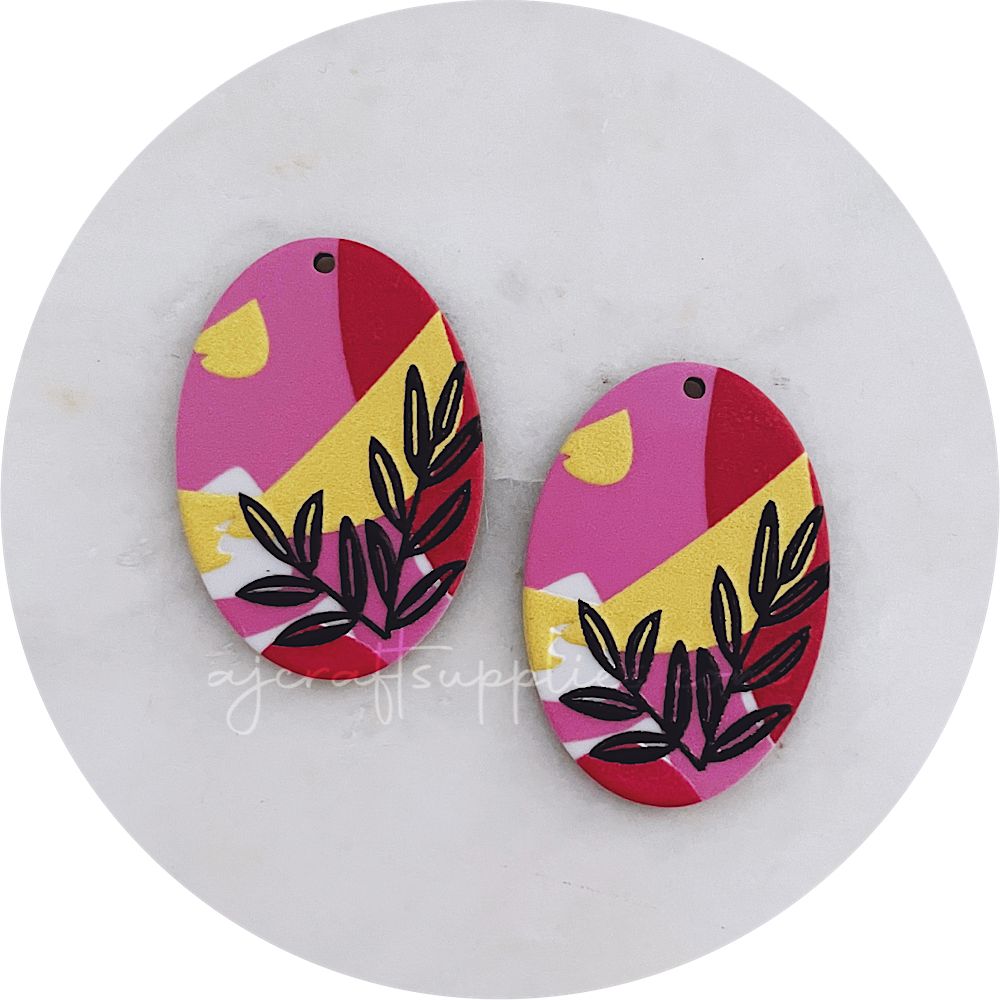 Black Leaf Oval Acrylic Charm - Each