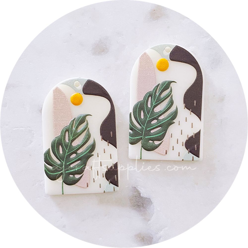 Green Monstera Leaf Arch Acrylic Charm - Each