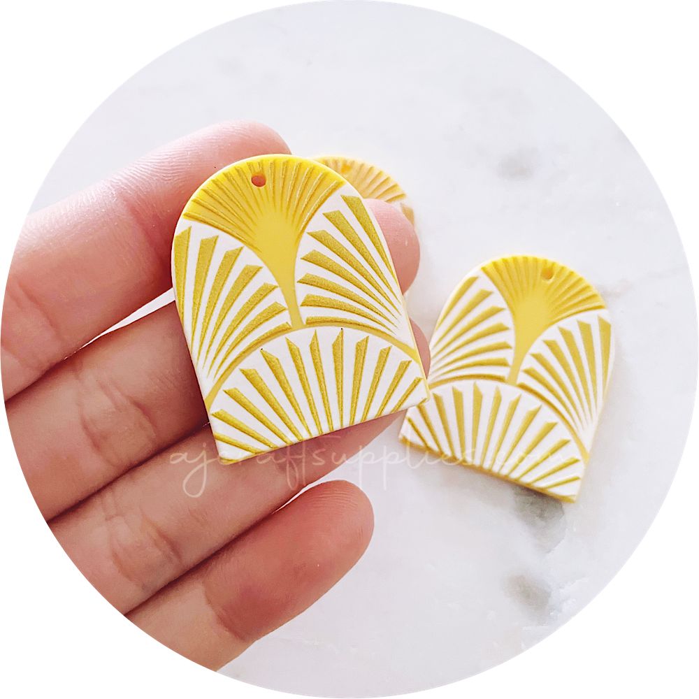 Fan Grooved Arch Acrylic Charms - Mustard Yellow - Each