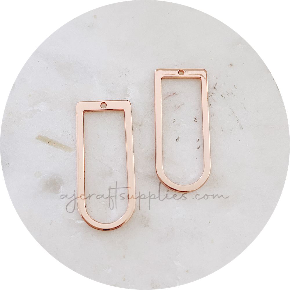D Shape Rings Metal Connectors - Rose Gold - 2 pcs - BS1730