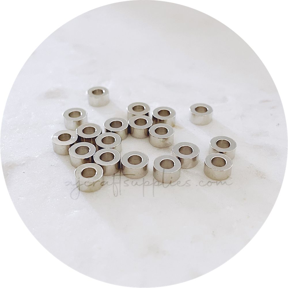 6mm Cylindrical Spacer Beads - Silver - 2 beads - A0435