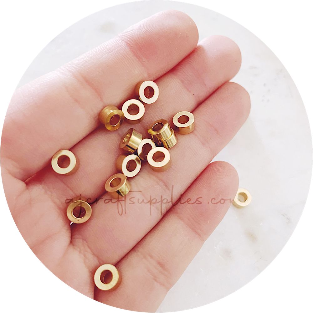 6mm Cylindrical Spacer Beads - Raw Brass - 2 beads - A0435