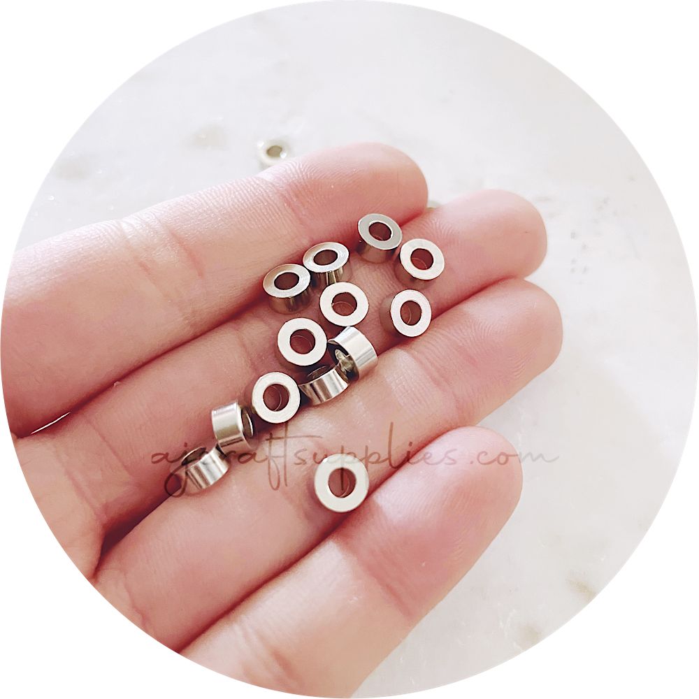 6mm Cylindrical Spacer Beads - Silver - 2 beads - A0435