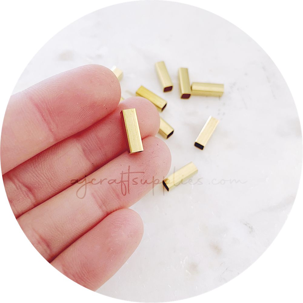 12mm Square Tube Beads - Raw Brass - 2 beads - BS1587