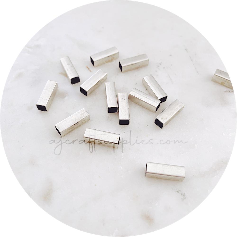 12mm Square-end Tube Beads - Antique Silver - 2 beads - A0685