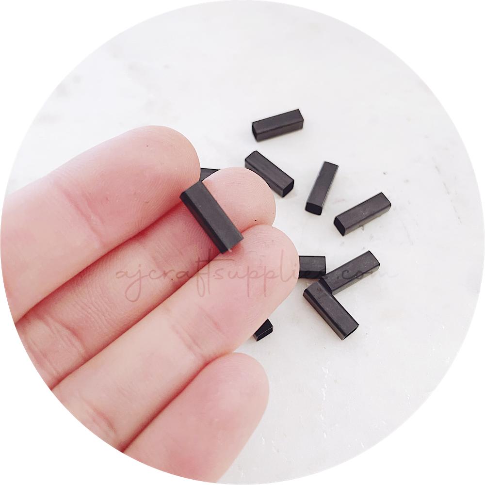 12mm Square-end Tube Beads - Black - 2 beads - BRS1401