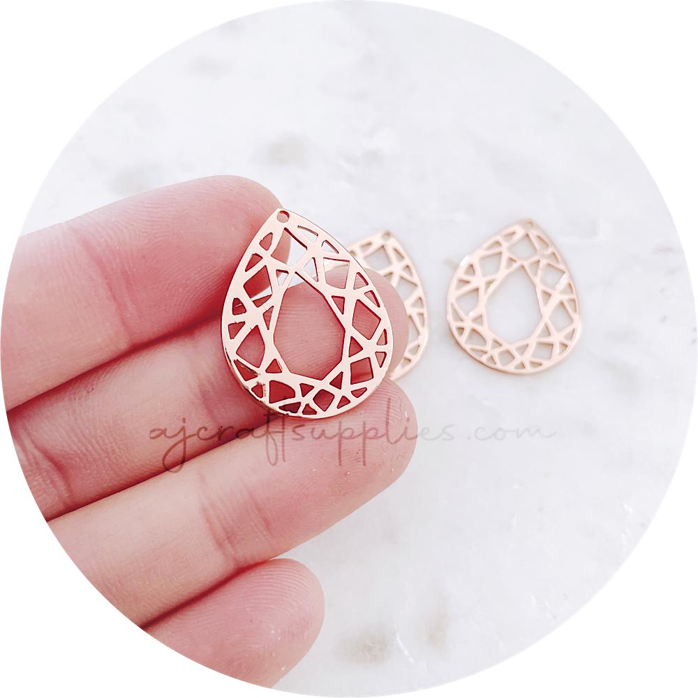 Geometric Teardrop Metal Charms - Rose Gold - 2 pcs - D851