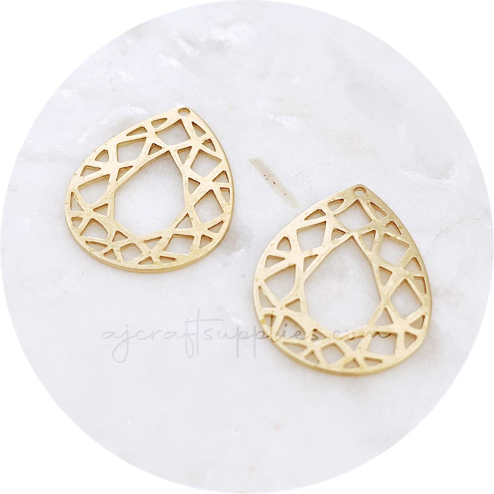 Geometric Teardrop Metal Charms - Raw Brass - 2 pcs - D851