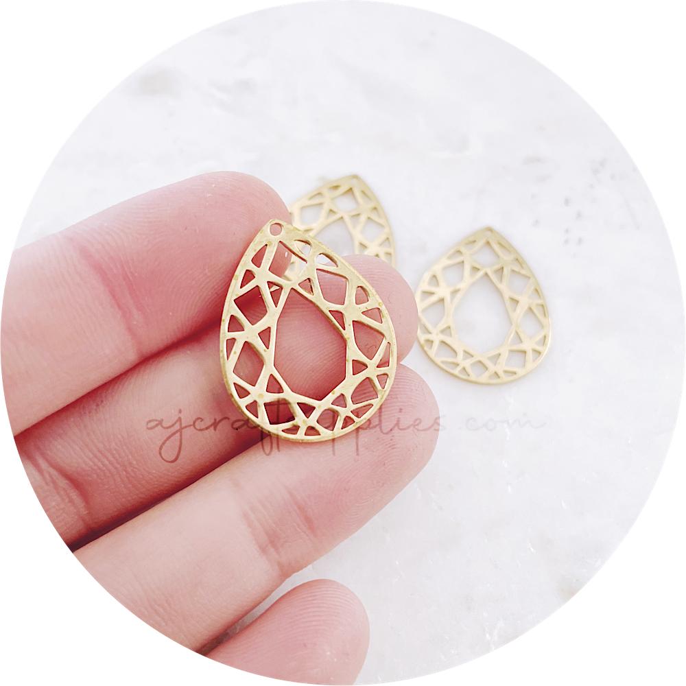 Geometric Teardrop Metal Charms - Raw Brass - 2 pcs - D851