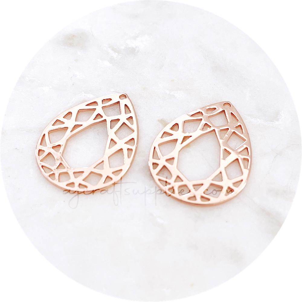 Geometric Teardrop Metal Charms - Rose Gold - 2 pcs - D851