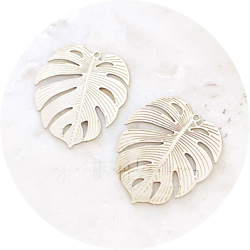 60mm Monstera Leaf Charms - Silver - 2 pcs - D1673