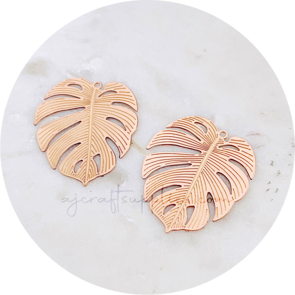 60mm Monstera Leaf Charms - Rose Gold - 2 pcs - D1673