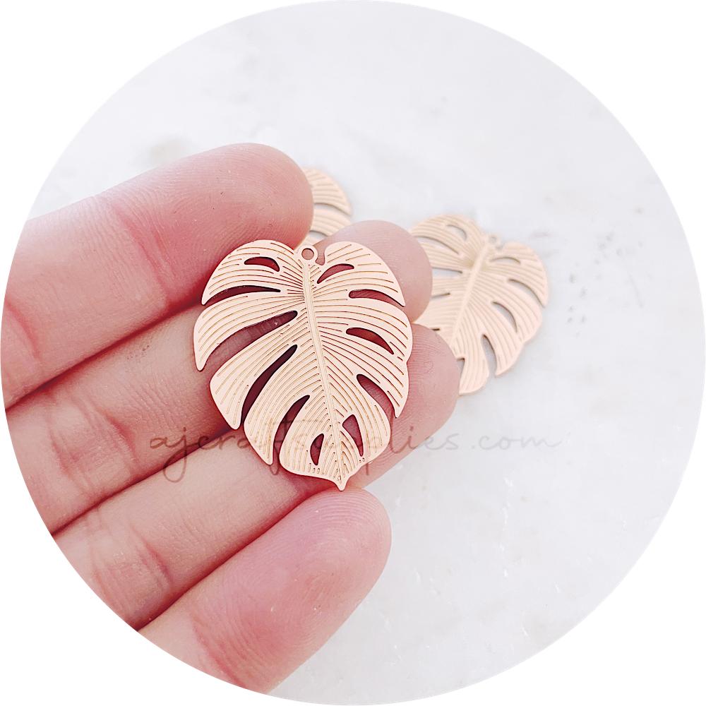 60mm Monstera Leaf Charms - Rose Gold - 2 pcs - D1673
