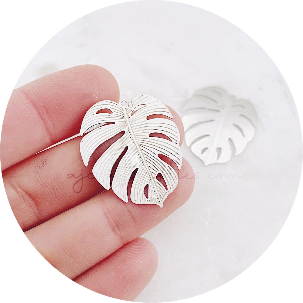 60mm Monstera Leaf Charms - Silver - 2 pcs - D1673